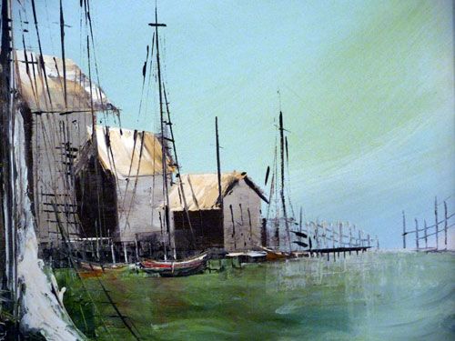 Gaston Petridis painting of sailboats in harbor 24x36  