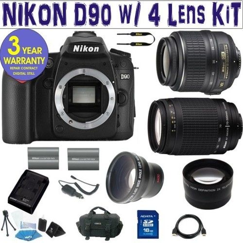 REFURBISHED NIKON D90 W/ 4 LENS ZOOM KIT 837654916148  