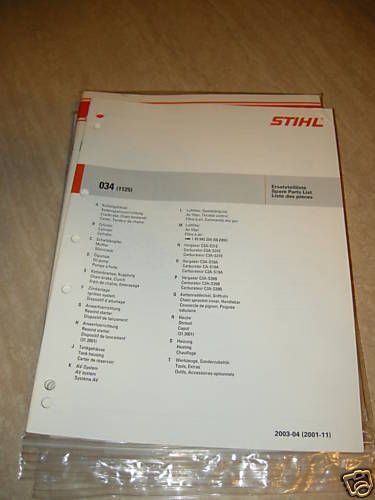 034 Stihl Chainsaw Parts Manual *New*  