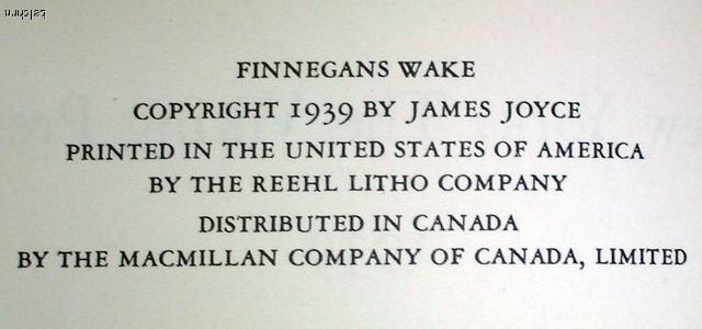 Finnegans Wake   James Joyce   1st/1st US   1939   Classic   Ships 