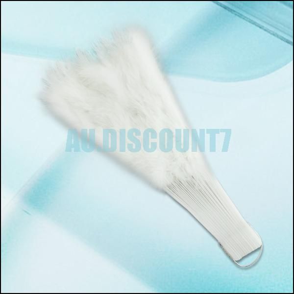 White Elegant Large Feather Folding Hand Fan Wedding  