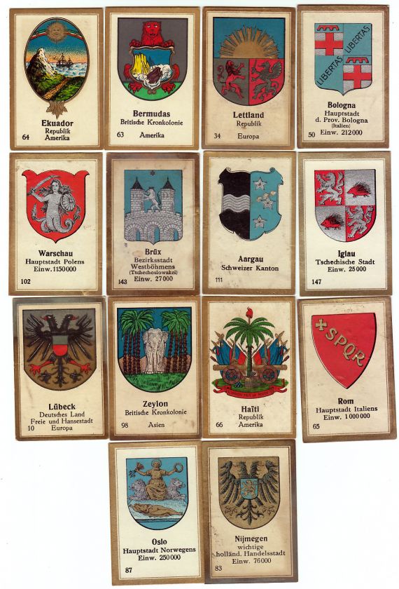 30 1930 Coats of Arms Cards JAPAN GREECE LIECHTENSTEIN  