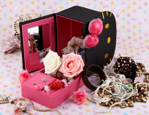 SANRIO HELLO KITTY COOL BLACK FABRIC MUSIC JEWELRY BOX  