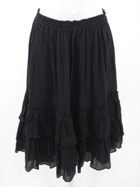 ZARA WOMAN Black Ruffled Cotton Mid calf Skirt Size S  