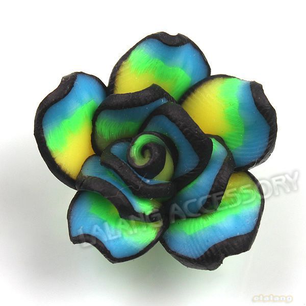 30pcs 110311+ Green Flowers Rose Charms FIMO Polymer Clay Beads 20mm 