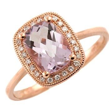 PINK AMETHYST & DIAMONDS COCKTAIL ENGAGEMENT RING 14K ROSE GOLD  