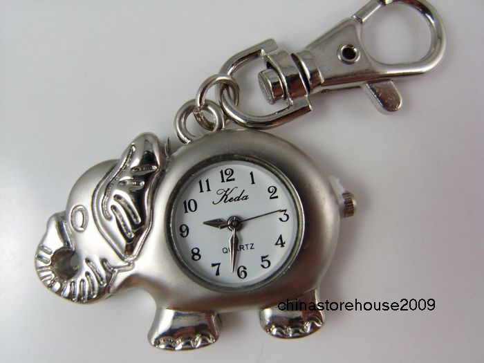 Slive Elephantst Pocket Keychain Key Ring Watch Z18 S  