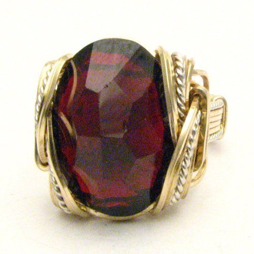 Wire Wrap Deep Dark Garnet 2 Tone Silver / 14kt GF Ring  