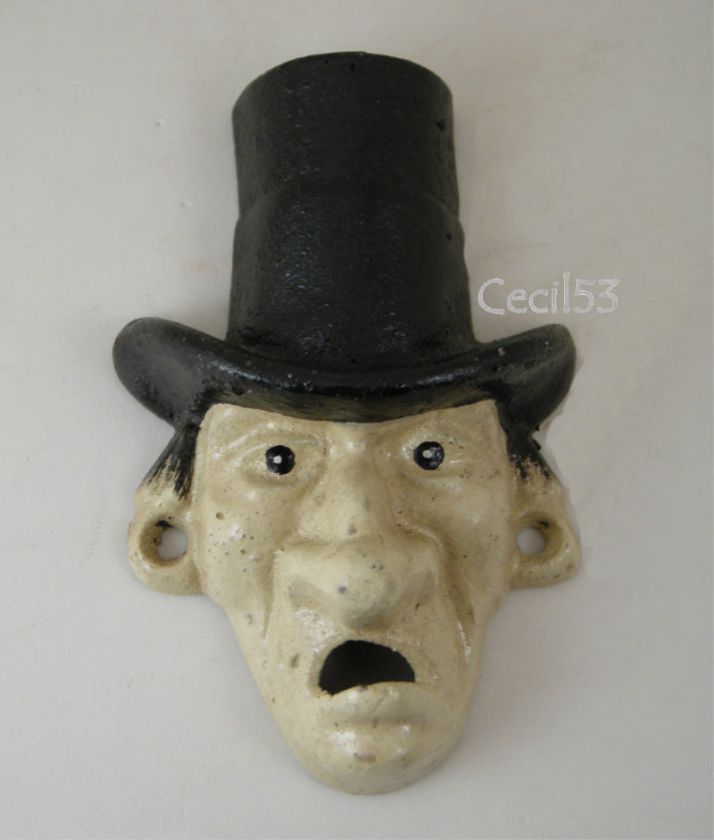 BEER BOTTLE OPENER OLD MAN WITH TOP HAT CAST IRON  