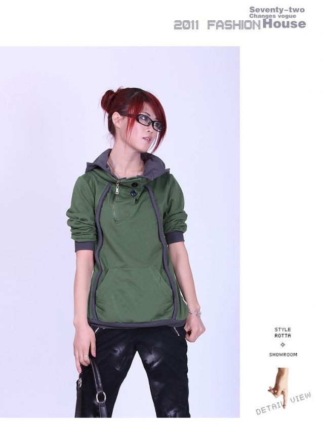 new warm lady school casual faux 2PC sports thick hoodie top outwear 