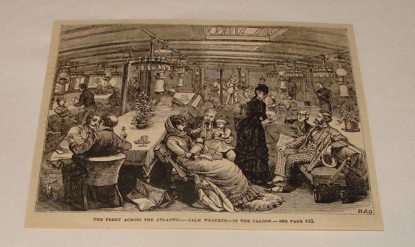 1880 engraving ~ IN THE SALOON, Ferry Over Atlantic  