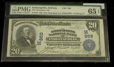 20 1902 PB MERCHANTS NB OF INDIANAPOLIS, INDIANA  PMG 65 EPQ (CH#869 