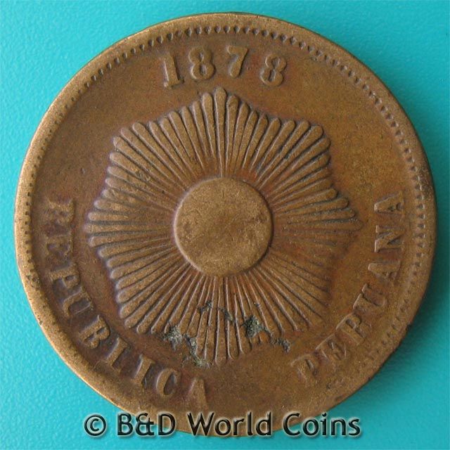 PERU 1878 2 DOS CENTAVOS 24.4mm Copper or Bronze Coin  