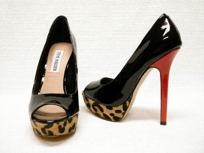 NIB STEVE MADDEN*JAAGG*BLACK PATENT LEOPARD & RED PATENT PLATFORM 