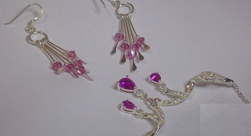 Custom Pink Sapphire Necklace and Earrings  