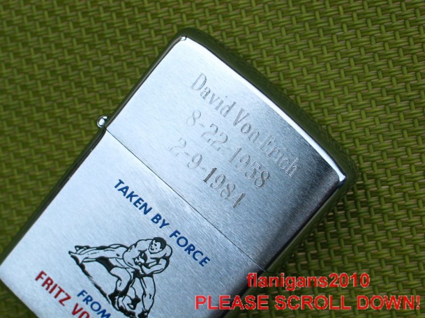    VINTAGE ZIPPO LIGHTER FRITZ VON ERICH taken by force DAVID 8 22 58