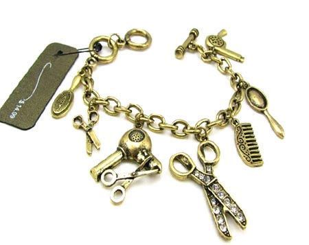 Antique Bronze forfex hairdressing charm Bracelet X79  