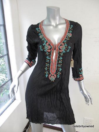 NEW Burning Torch Black Beaded Wrinkled Top S $315  