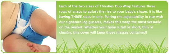 each of the two sizes of thirsties duo wrap features