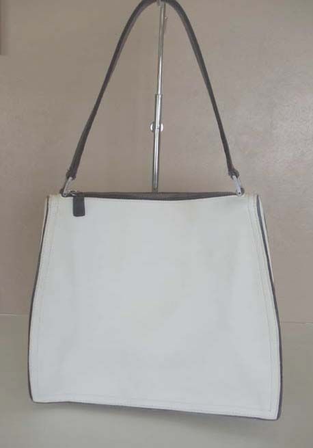 COACH Vtg White Leather w Black Trim Hobo Bag Purse #6143  