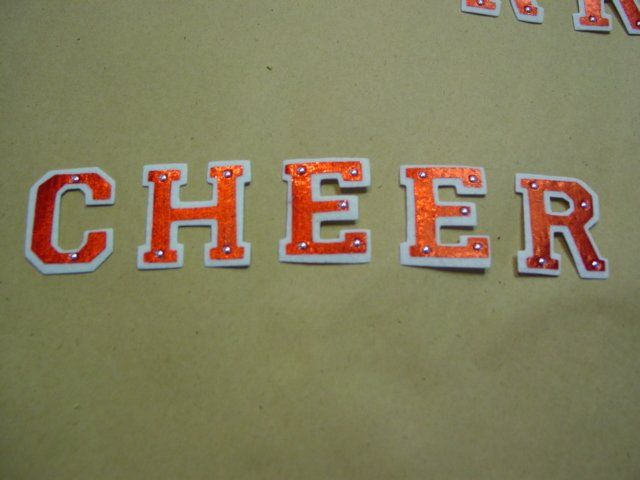 TALL CHEER IRON ON APPLIQUE SHINY RED W FELT LETTERS  