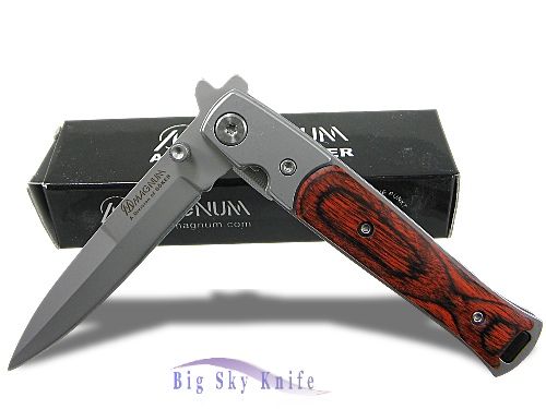 BOKER Knives MAGNUM Wood Folding Pocket Stiletto Knife  