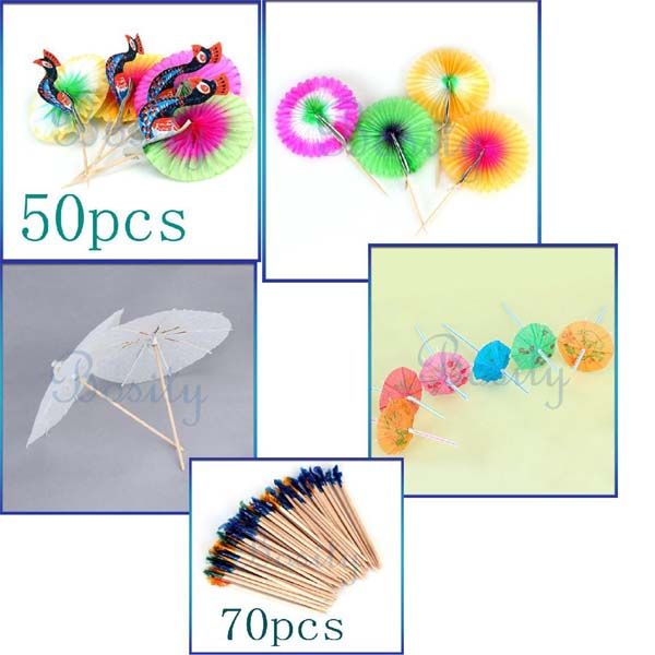 Cocktail 3D Peacock Sumflower Umbrella Picks Straws DIY  