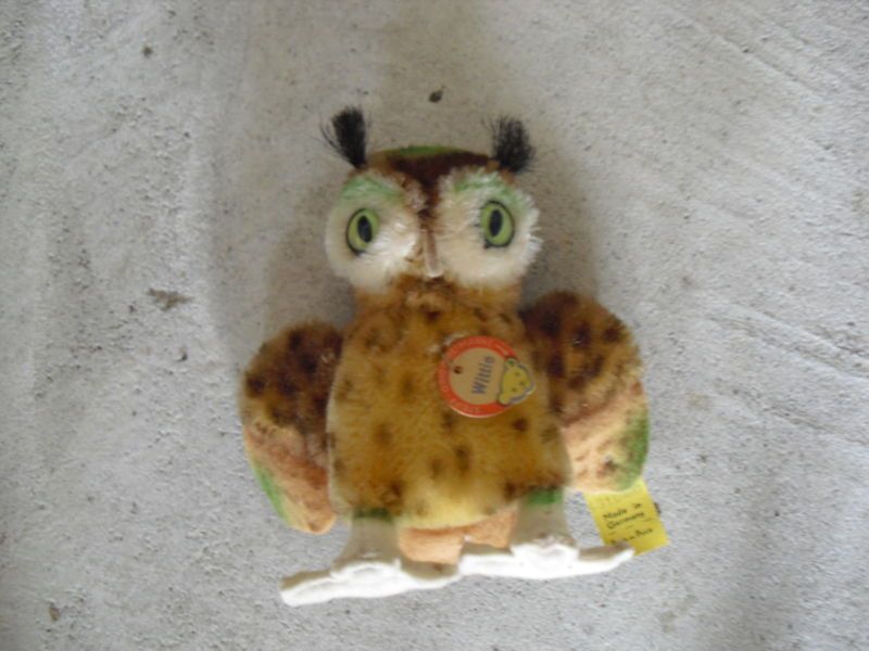 Vintage Mohair Steiff Wittie Owl Animal 4 Tall LOOK  