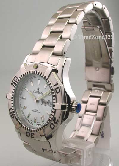 MENS CROTON STEEL 10 ATM DAY DATE WATCH CA301051SSDW  