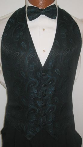 Teal Paisley Tuxedo Vest / Tie Formal Boys Small  