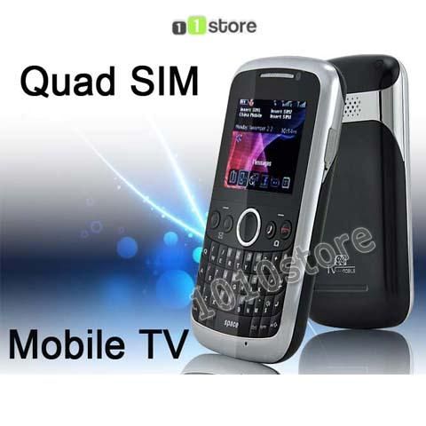 Unlocked Quad four SIM Touch Screen Qwerty JavaTV Phone  