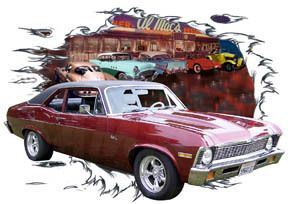 1971 Burgundy Chevy Nova Custom HotRod Diner T Shirt 71  