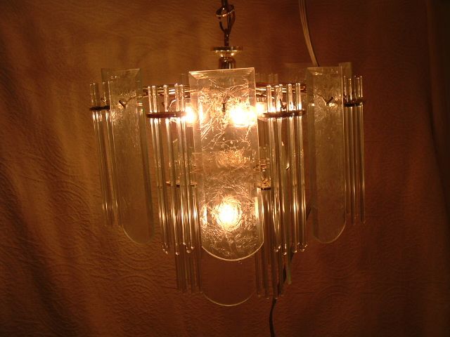 Unusual Mid Century Modern Glass Stick Prism Chandelier Vintage 