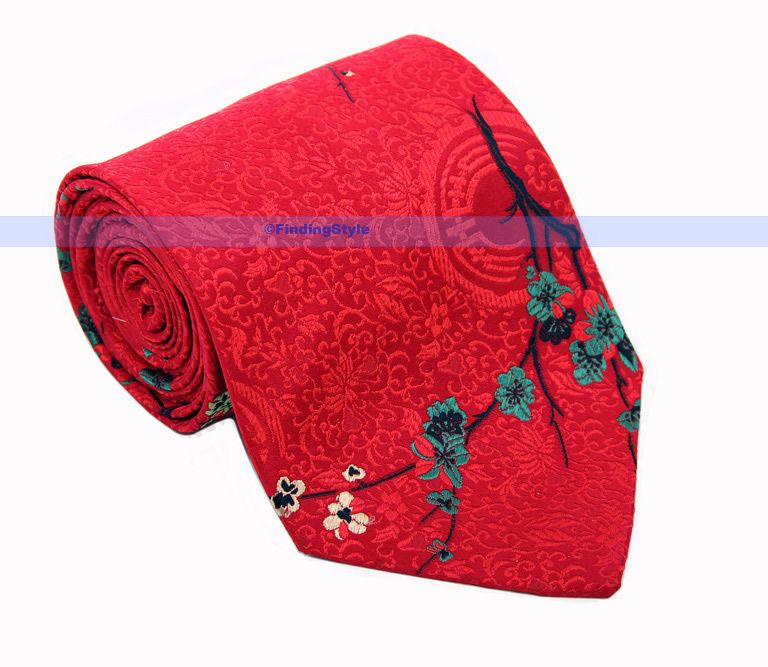   NeckTie Red Floral Hand Made Silk Neck Tie NWT  FINDINGJEWELRY  