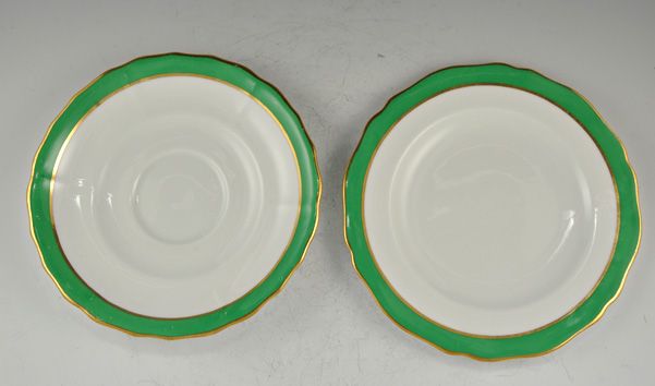 10 Pc Vintage English Spode Green Gilt Teacups Saucers  