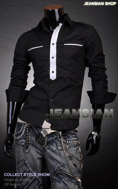   Designer Military Slim Dress Shirts Tops Tie Stylish S M L XL 8328