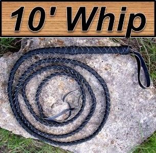 LEATHER 10 Black BULL WHIP Indiana Jones Zorro BULLWHIP  