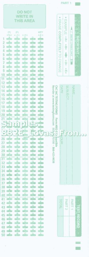 25 Pack 881 E 882 E 889 E Form works with Scantron™  