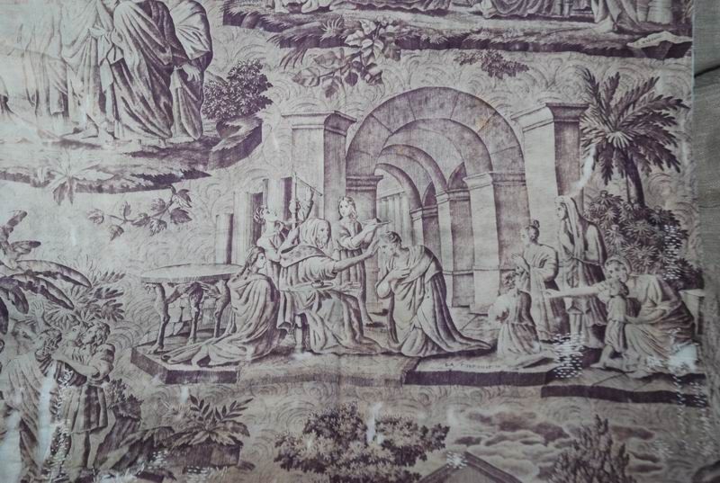 French Mauve Antique Toile of Jesus Life   not perfect