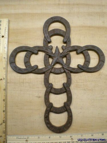 Rustic Western Horseshoe CROSS 11x9 cast iron style R  