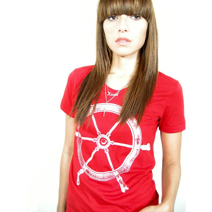 Nautical ship wheel sailor women red white tshirt S/M/L  