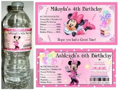 20 MINNIE MOUSE BIRTHDAY PARTY FAVORS ~ WATER BOTTLE LABELS  