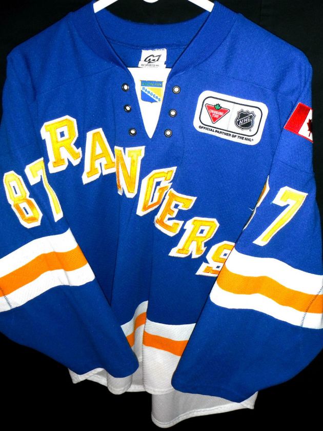   GAME WORN USED #87 RANGERS HOCKEY JERSEY CANADA GTHL CANUCKS SWEATER