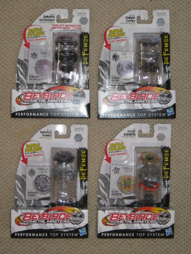 Lot of 4 BEYBLADES Metal Masters Twisted Tempo Rock Zurafa Gravity 