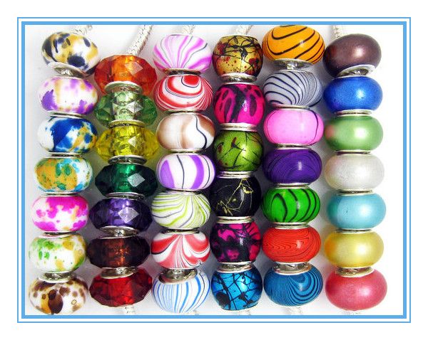 100PCS mix 6 kinds styles Acryl bead silver core Fit EUROPEAN BRACELET 