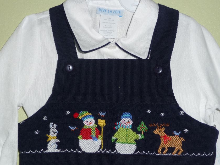 Vive la Fete boy overall smocked 12mths Snowman new  