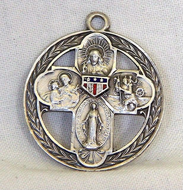 VINTAGE Sterling Enamel MILITARY CRUCIFORM MEDAL in VICTORY WREATH by 