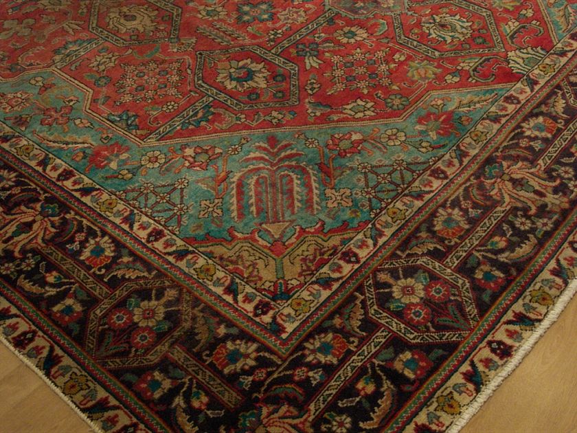 x12.8 Handmade Antique Persian Tabriz Heriz Wool Rug . Beautiful Rug 