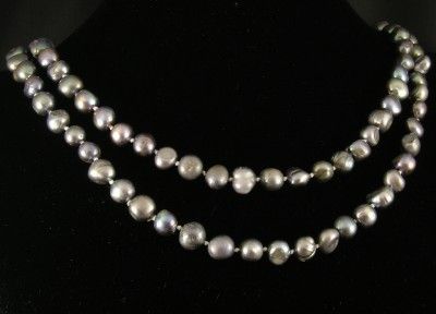 Peacock Silver Gray Freshwater Pearl Baroque Nugget Long Strand 