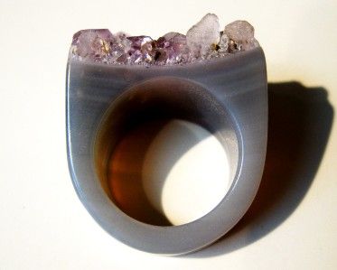 HUGE BRAZIL AMETHYST CRYSTAL CLUSTER DRUSY DRUZY GEMSTONE RING SIZE 8 